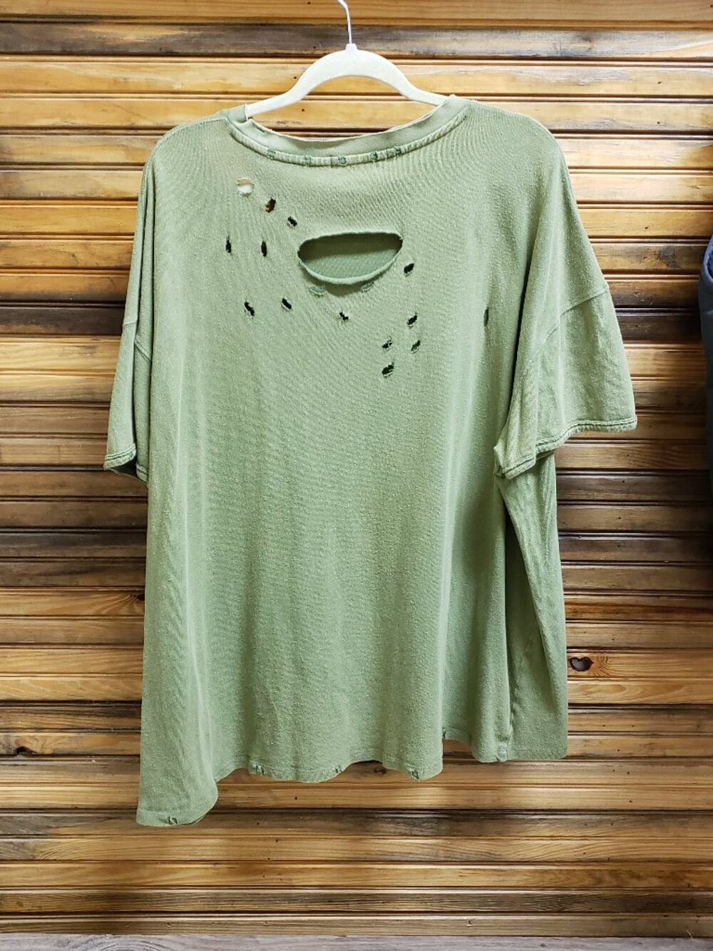 Free People We The Free Rubi Distressed Olive Green Tee Oversized XL - Picture 5 of 5